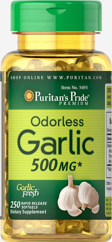 Puritan's Pride Odorless Garlic 500 Mg, 250 Softgels by Puritan's Pride, 250 Count (5493) : Health & Household