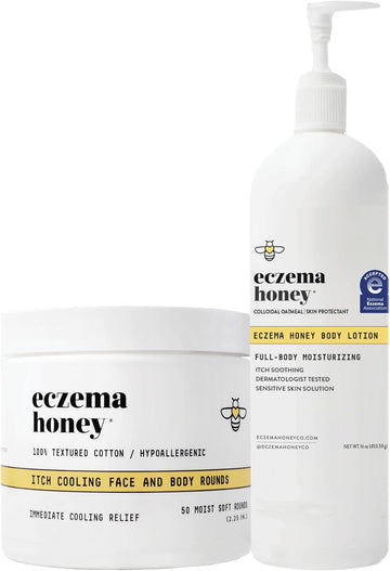 Eczema Honey Itch Cooling Face & Body Rounds & Oatmeal Body Lotion - Bundle For Sensitive & Dry Skin - Cruelty Free