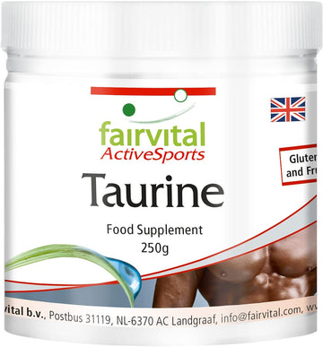 Fairvital | Taurine 250 g powder - Extra high dosage - with thiamine and pantothenic acid - Pure, without additives - 100% vegan - for 4.5 months - Quality tested - Made in Germany