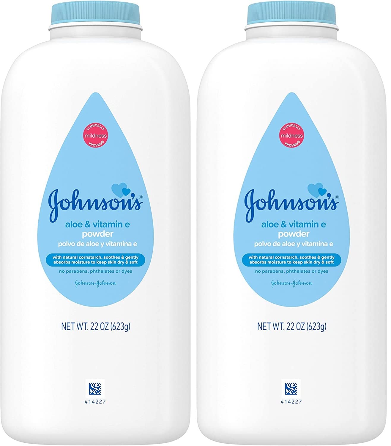 Johnson'S Baby Powder, Pure Cornstarch, Aloe & Vitamin E, 22 Ounce (Pack Of 2) - Packaging May Vary