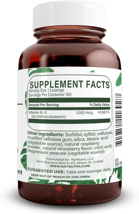 Natural Nutra Vegan Methyl B12 1000Mcg, Heart Health And Energy Booster Supplement, Gluten Free, 100 Vegan Lozenges