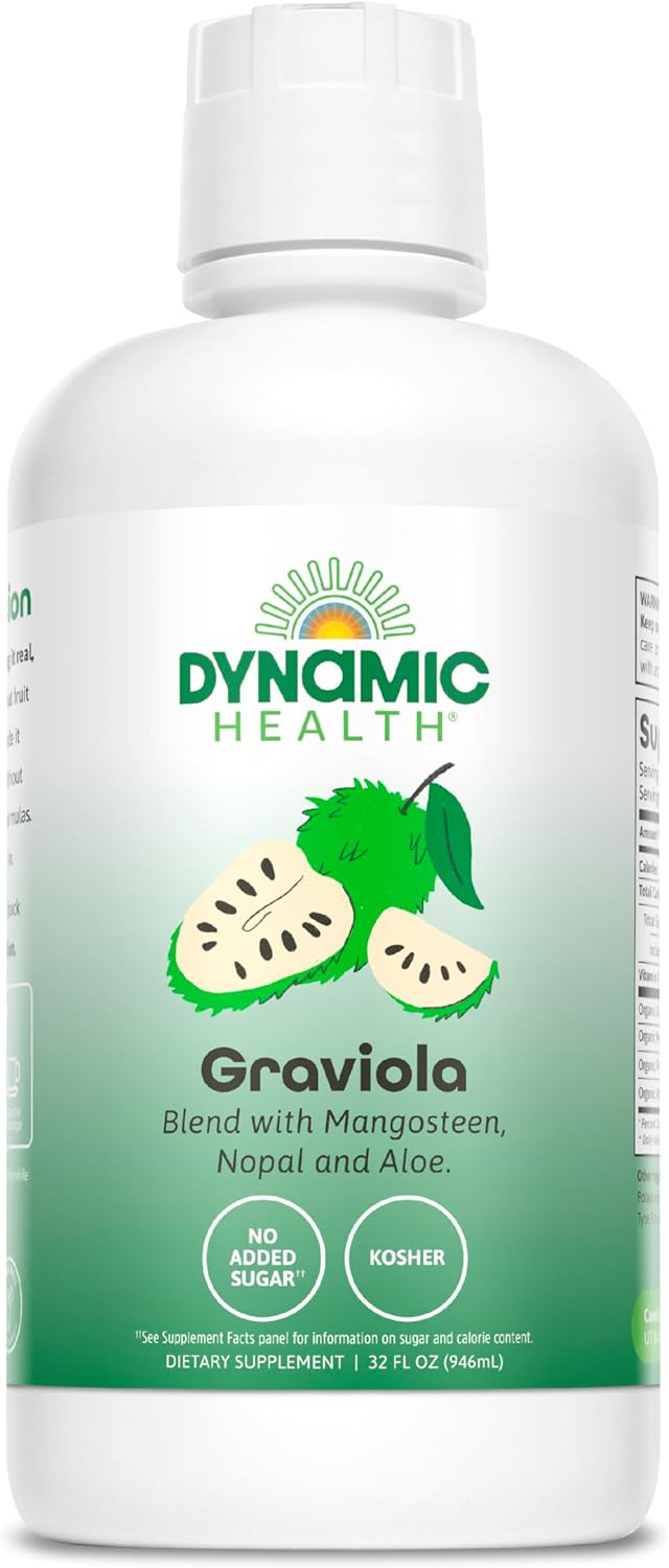 Dynamic Health Graviola Blend, Mangosteen, Nopal and Aloe, 100% Organic, No Additives, Immune System Support, Antioxidant, Vegan, Gluten Free, Non-GMO, 32 Fl oz