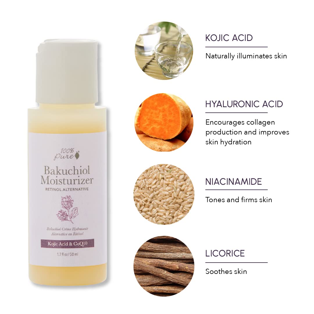100% Pure Bakuchiol Facial Moisturizer Natural Retinol Alternative Face Cream With Anti Aging Antioxidants Hyaluronic & Kojic Acid Squalene Daily Skincare For Women & Men - 1.7 Fl Oz