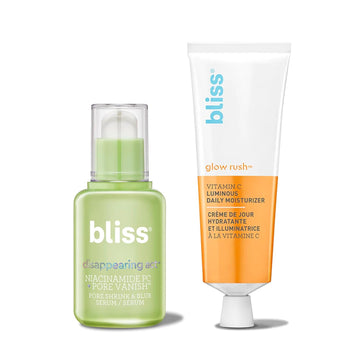 Bliss Niacinamide Disappearing Act Face Serum + Glow Rush Luminous Moisturizer: Daily Pore Minimizer & Brightening Moisturizer For Radiant Skin