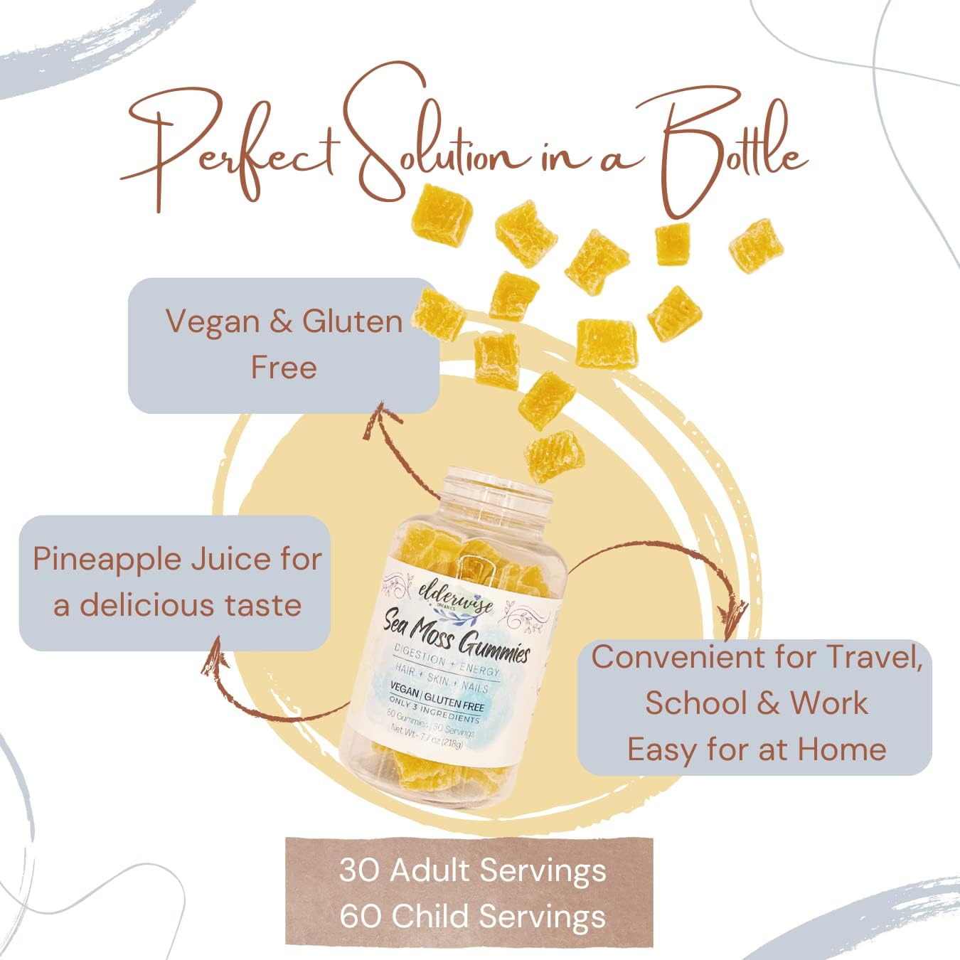 Sea Moss Gummies | Only 3 Ingredients | Vegan | Premium Organic Ingredients | Gluten Free | Sea Moss Gummy : Health & Household