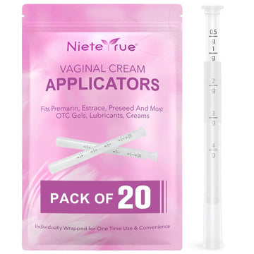 Updated Disposable Cream Applicators for Vaginial (20 Packs) Dosage Markings Round Tip Individually Wrapped Fit to Most Lub-ric-ants, Cream, or Gels, Feminine Care Applicators