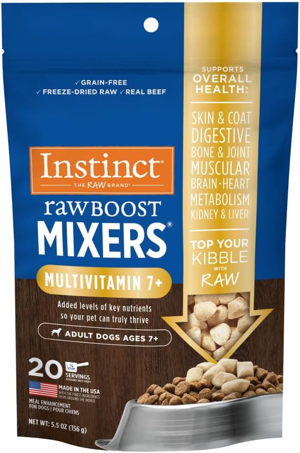 Instinct Raw Boost Mixers Freeze Dried Raw Dog Food Topper, Grain Free Dog Food Topper With Functional Ingredients, Multivitamin Adult 7+, 5.5Oz