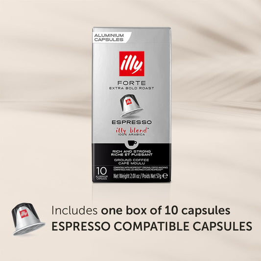Illy Espresso Compatible Capsules - Single-Serve Coffee Capsules & Pods - Forte Extra Bold Roast - Notes Of Dark Chocolate Coffee Pods - For Nespresso Coffee Machines – 10 Count
