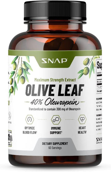 Olive Leaf Extract Capsules - Super Strength 40% Oleuropein For Blood Flow Support, Improve Digestion, Antioxidant Boost Supplement, Improve Brain Function (60 Capsules)