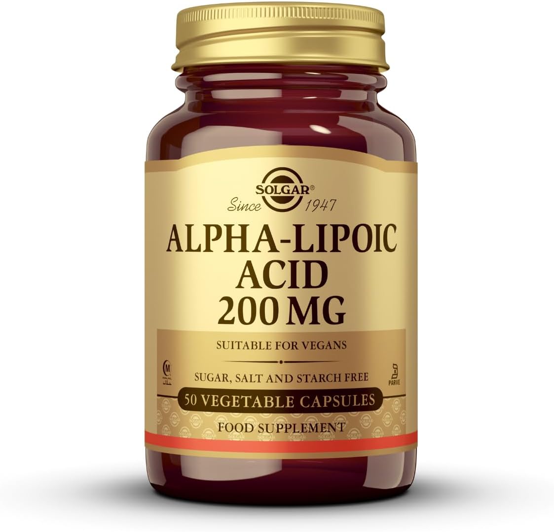 Solgar Alpha Lipoic Acid 200 Mg, 50 Vegetable Capsules - Antioxidant Support - Helps To Recycle Glutathione, Vitamin C & E, Coq-10 - Non-Gmo, Vegan, Gluten Free, Dairy Free, Kosher - 50 Servings