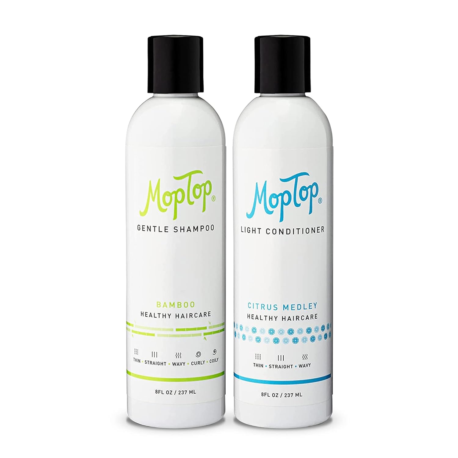 Moptop Gentle Shampoo + Light Conditioner For Wavy, Straight, And Thin Hair, Color Safe, Moisturizing Hair Care Set