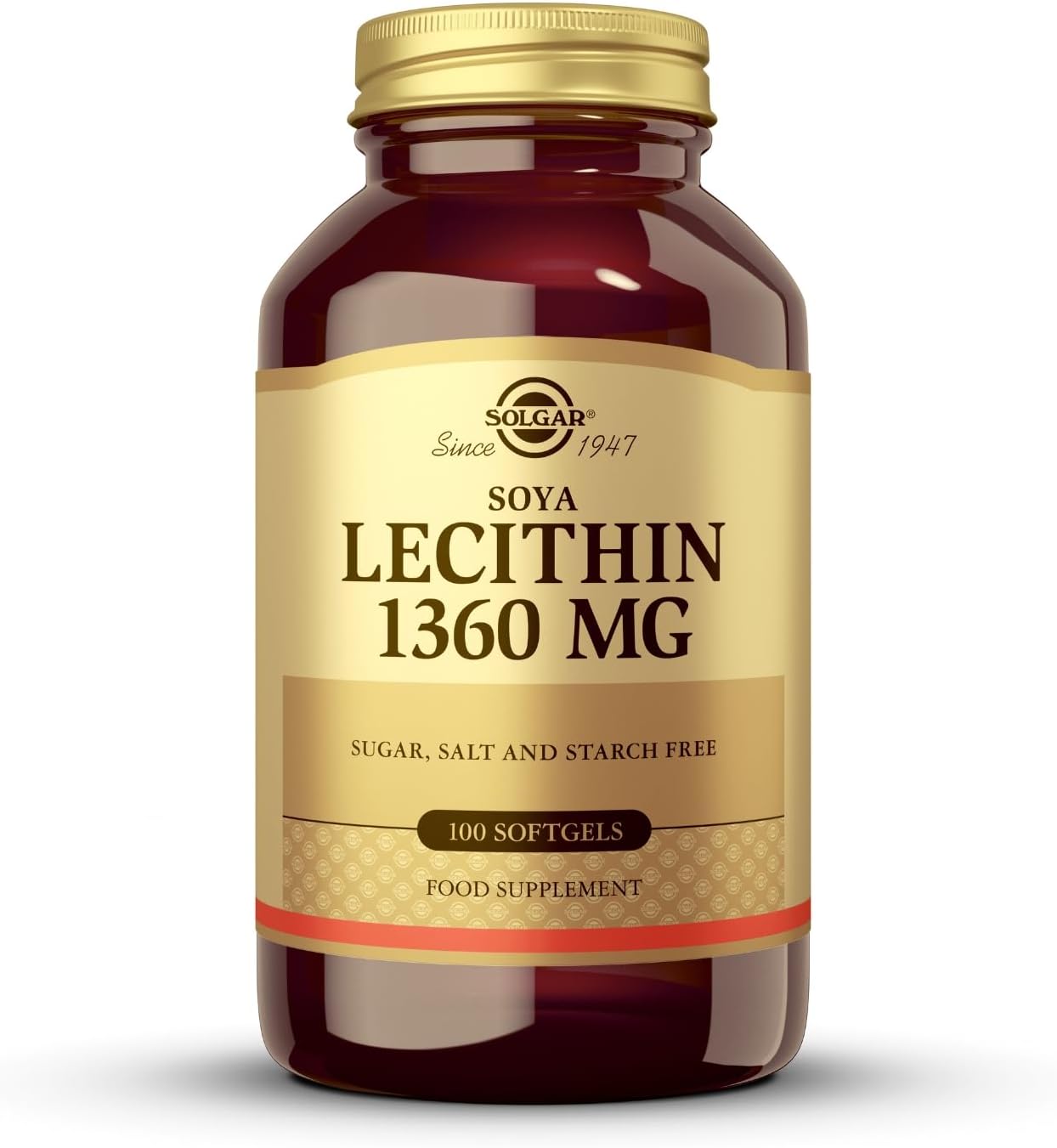 Solgar Lecithin 1360Mg, 100 Softgels - Supports Overall Health - Natural Soya Lecithin - Source Of Choline & Essential Fat Linoleic Acid - Gluten Free, Dairy Free - 100 Servings
