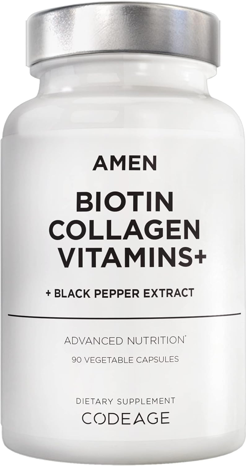 Biotin Collagen Vitamins+ Advanced Hair, Skin, Nail & Immunity Support - 10,000mcg Biotin, Collagen, Keratin, Vitamins C & E, Folate, Hyaluronic Acid, MSM - 3-Month Supply, Non-GMO - 90 Capsules