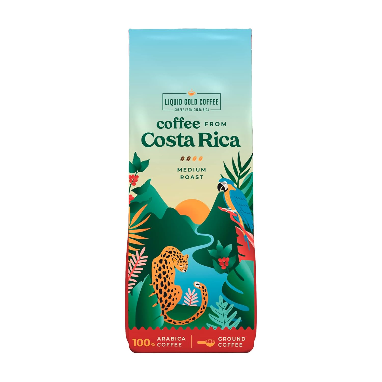 Coffee From Costa Rica Medium Roast Ground - 1 Bag (12Oz) - 100% Fresh Arabica Beans - By Liquid Gold - Local Athentic Sourced Coffee From Costa Rican Farmers - Made And Roasted In Usa