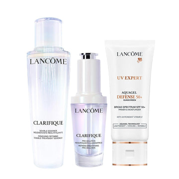 Lancôme Clarifique Brightening Routine Skincare Bundle - Includes Full Size Clarifique Double Treatment Essence, Clarifique Pro-Solution Serum & UV Expert Defense SPF 50+ Primer & Moisturizer