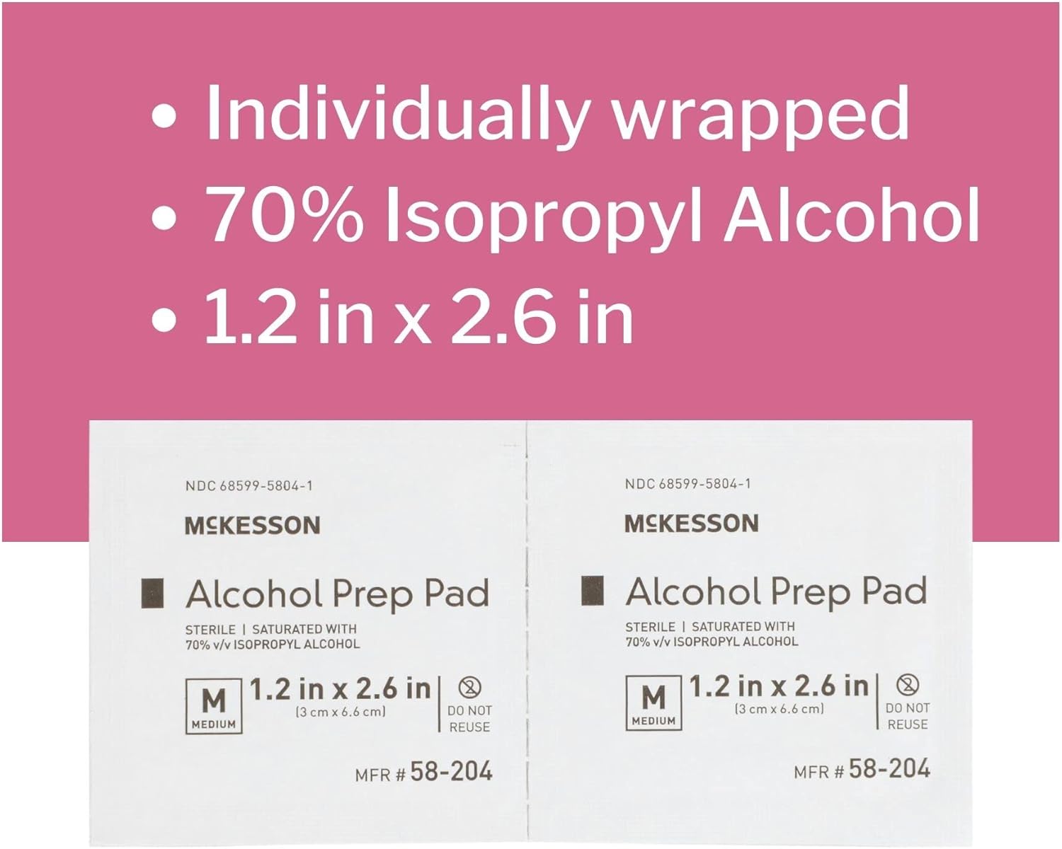 McKesson Alcohol Prep Pads, Sterile, Individual Packet, Medium, 200 Count, 20 Packs, 4000 Total : Health & Household