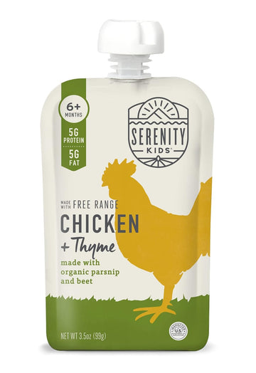 Serenity Kids 6+ Months Baby Food Pouches Puree Made With Ethically Sourced Meats & Organic Veggies | 3.5 Ounce Bpa-Free Pouch | Free Range Chicken & Thyme, Parsnip, Beet | 12 Count