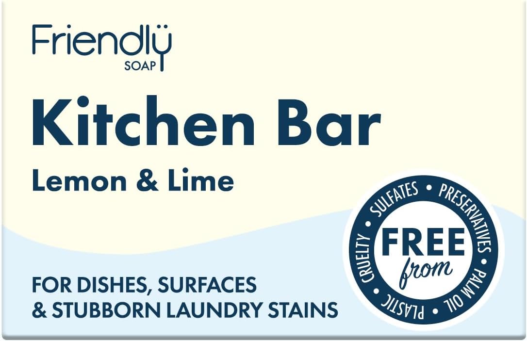 Friendly Soap - Lemon & Lime Kitchen Bar (95g), For Dishes, Surfaces & Stubborn Laundry Stains, Cruelty Free, No Palm Oil, No Preservatives, No Sulphates, Handmade in the UK, Vegan : Amazon.co.uk: Beauty