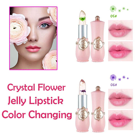 Bingbrush 2Pcs Ph Lipstick Color Changing,Pink Crystal Jelly Flower Clear Mood Long Lasting Labiales Lip Care Moisturizer Lip Balm Korean Magic Lip Gloss 24 Hours Lip Tinted Stain Makeup Set For Women