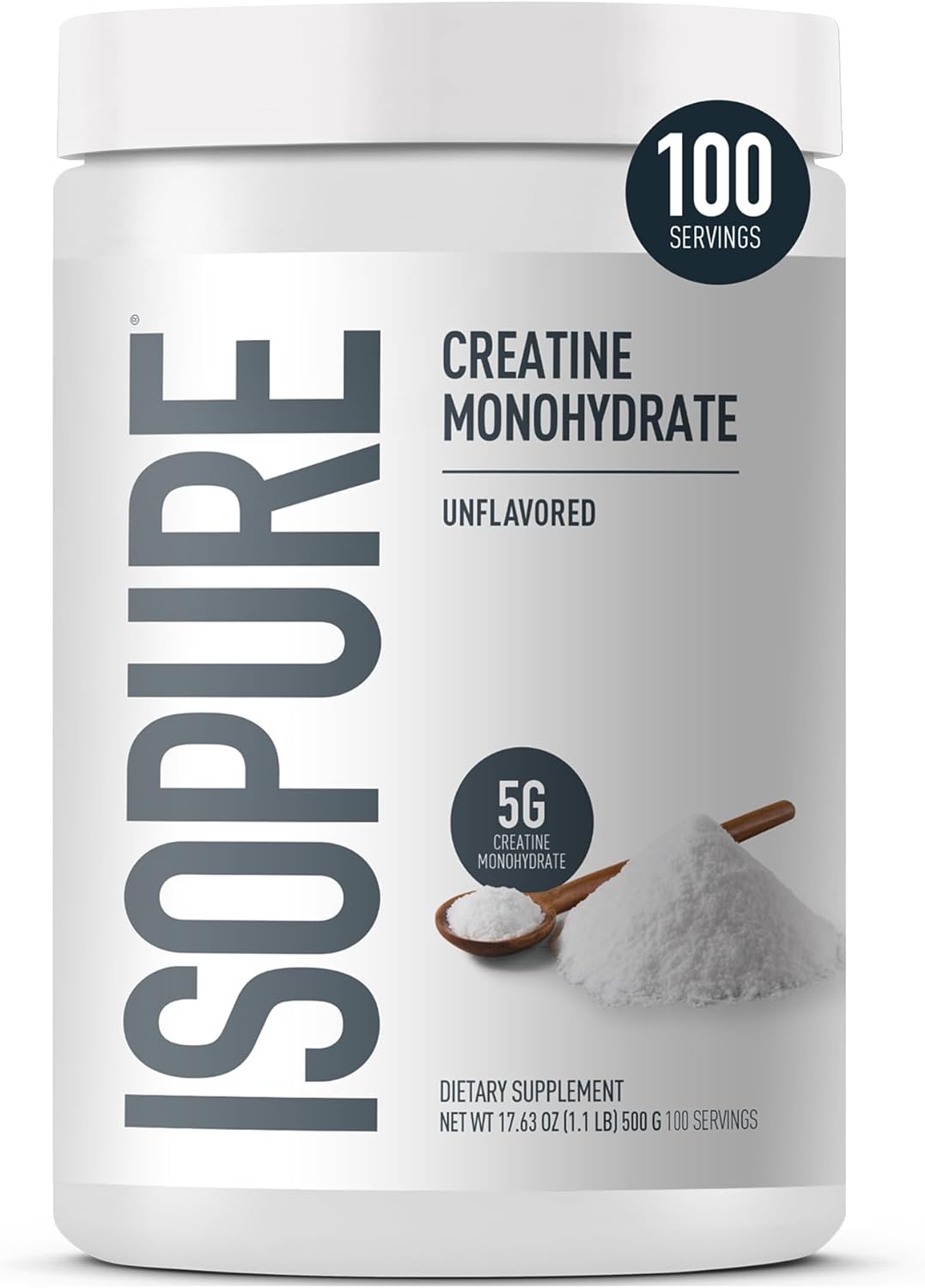 Bundle Of Isopure Bovine Colostrum Supplement Powder, Gently Processed, 90 Servings + Isopure Unflavored Creatine Monohydrate Powder, 5G Creatine Monohydrate Per Scoop, 100 Servings, 500G
