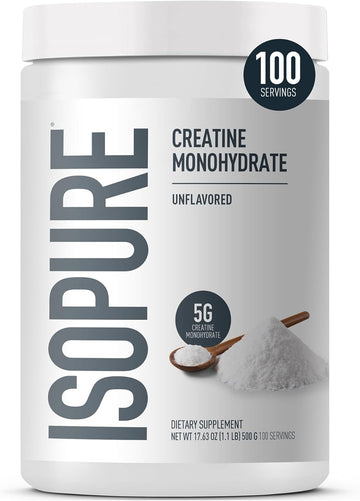 Bundle Of Isopure Bovine Colostrum Supplement Powder, Gently Processed, 90 Servings + Isopure Unflavored Creatine Monohydrate Powder, 5G Creatine Monohydrate Per Scoop, 100 Servings, 500G