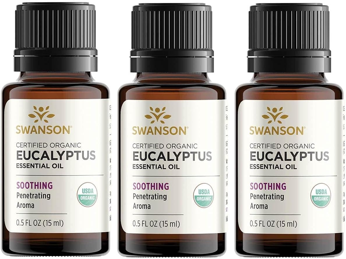 Swanson Certified Organic Eucalyptus Essential Oil 0.5 Fl Ounce (15 Ml) Liquid (3 Pack)