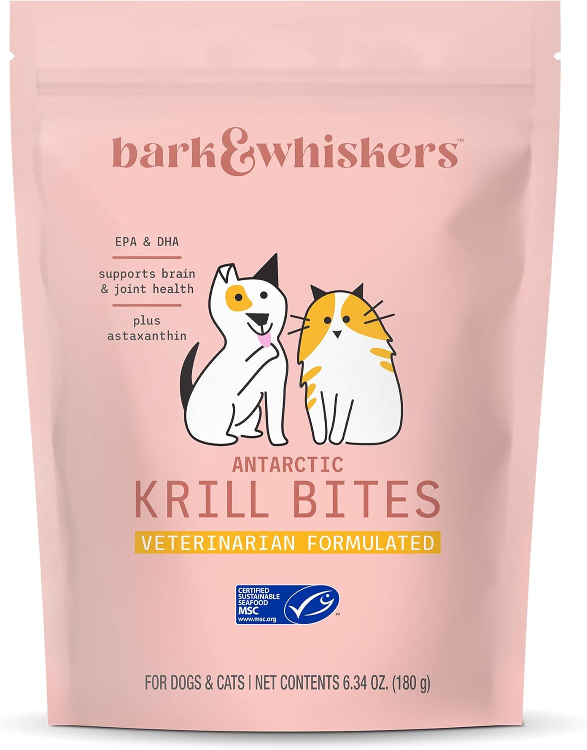 Bark & Whiskers Antarctic Krill Bites, 6.34 Oz. (180 G), 60 Chews, Epa & Dha, Supports Brain & Joint Health, Veterinarian Formulated, Non-Gmo, Msc Certified, Dr. Mercola