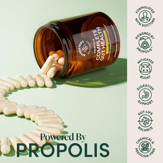 Beekeeper'S Naturals Complete Gut Health, 3-In-1 Prebiotic, Postbiotic, Probiotics For Digestive Health & Bloating Relief For Women & Men, Propolis Powered, Gluten-Free Vegan Capsules, 60Ct