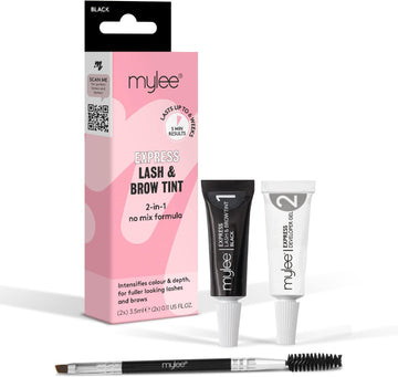 Mylee Express Lash & Brow Kit – 2 In 1 No Mix Formula, Tint + Developer Gel + Double Sided Brush, Professional Eyelash & Eyebrow Dye Tinting, Long Lasting, Semi-Permanent, Fast & Easy (Black)