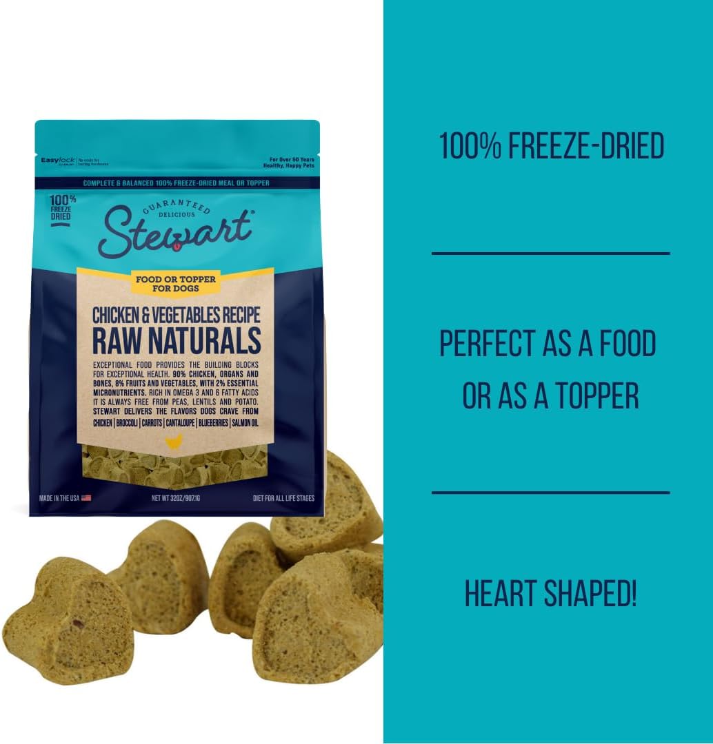 Stewart Raw Naturals Freeze Dried Dog Food, Chicken & Vegetables Recipe, 8 Ounce Bag, Complete and Balanced Nutrition