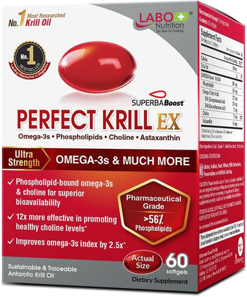Labo Nutrition Perfect Krill Ex, 1000Mg Antarctic Krill Oil Omega 3 Epa Dha, Highest Phospholipids (Over 56%) With Choline, Astaxanthin | Heart Brain Eye Joint Health, Made In Usa, 60 Softgelsx2
