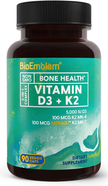 Bioemblem Vitamin D3 K2 Capsules (5000Iu And 200Mcg) - Patented Mk7 And Mk4 For 3-In-1 Complex Support - Vegetarian Vitamin D K2 Supplement For Teeth, Heart, Immune System - Non-Gmo, 90 Caps