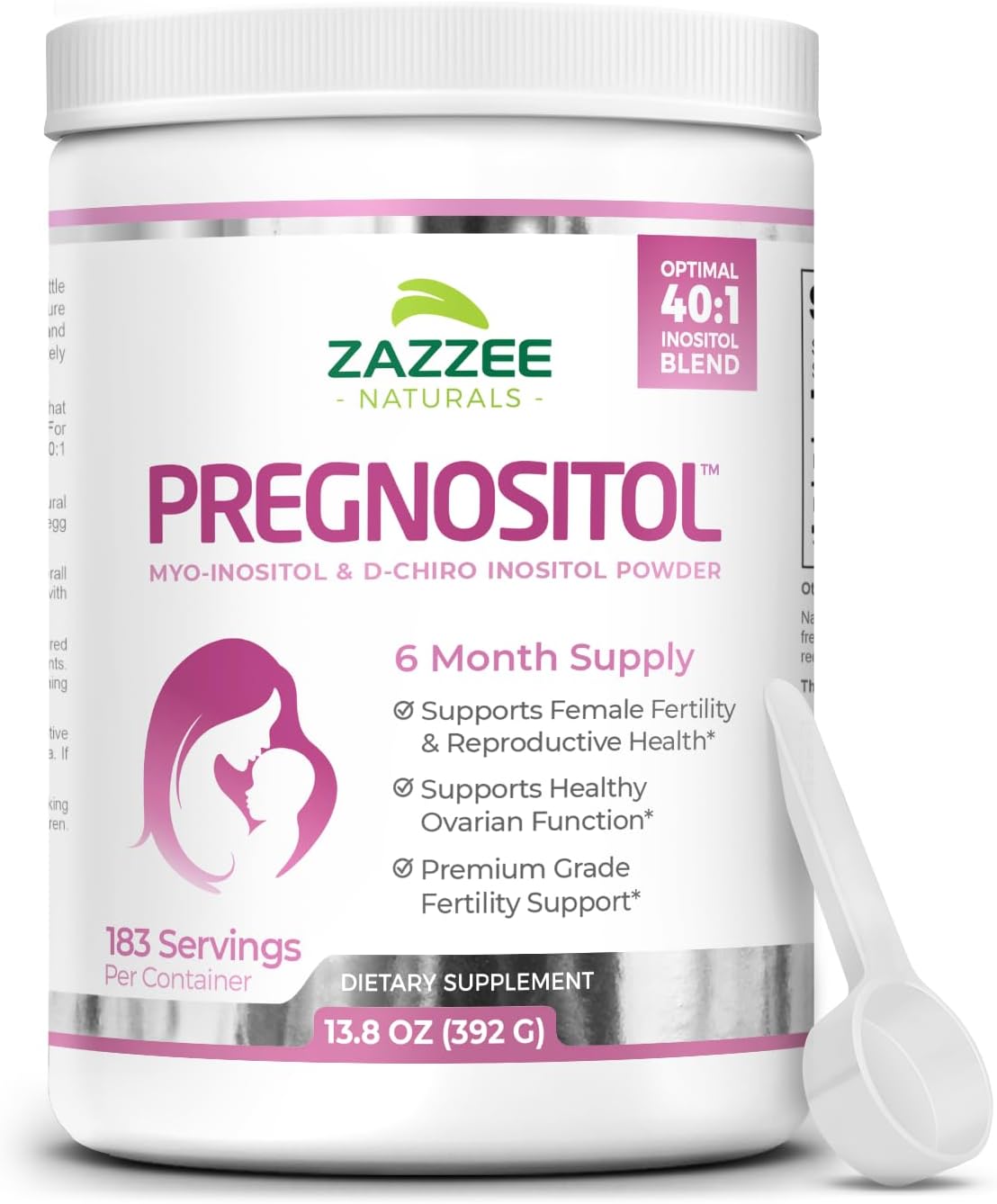 Zazzee Pregnositol Powder, 6 Month Supply, Myo-Inositol And D-Chiro-Inositol 40:1 Fertility Blend, Free Scoop For Exact Dosage, Premium Balanced Formula, 183 Servings, Vegan, All-Natural And Non-Gmo