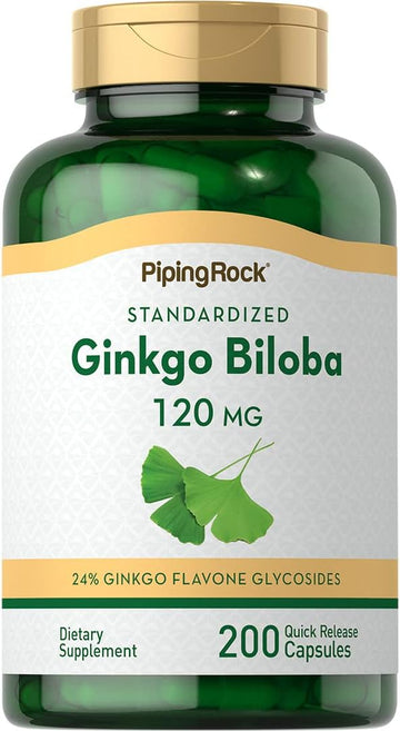 Piping Rock Ginkgo Biloba Supplements 120mg | 200 Capsules | Standardized Extract | Non-GMO, Gluten Free