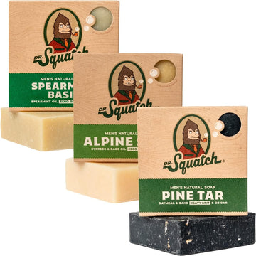 Dr. Squatch All Natural Soap Bar For Men, 3 Bar Variety Pack, Pine Tar, Alpine Sage And Spearmint Basil