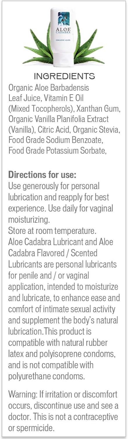 Aloe Cadabra Natural Water Based Personal Lube, Organic Lubricant for Her, Him & Couples, 2.5 oz Vanilla Flavored, 2.5 Ounce (Pack of 1)