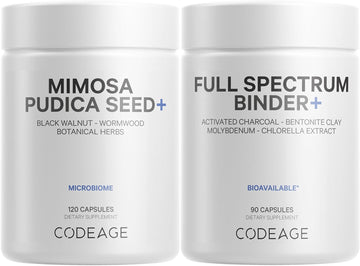 Codeage Gut & Immune Support Mimosa Pudica Seed + Binder Bundle - Herbal Cleanse - Molybdenum - Bentonite Clay - Bioperine Black Pepper - Gut Health Digestion Cleansing Support - Vegan Herbs - Non-Gmo