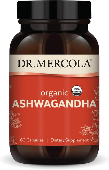 Dr. Mercola Organic Ashwagandha, 30 Servings (60 Capsules), Dietary Supplement, Supports Energy Production, Non-Gmo, Certified Usda Organic