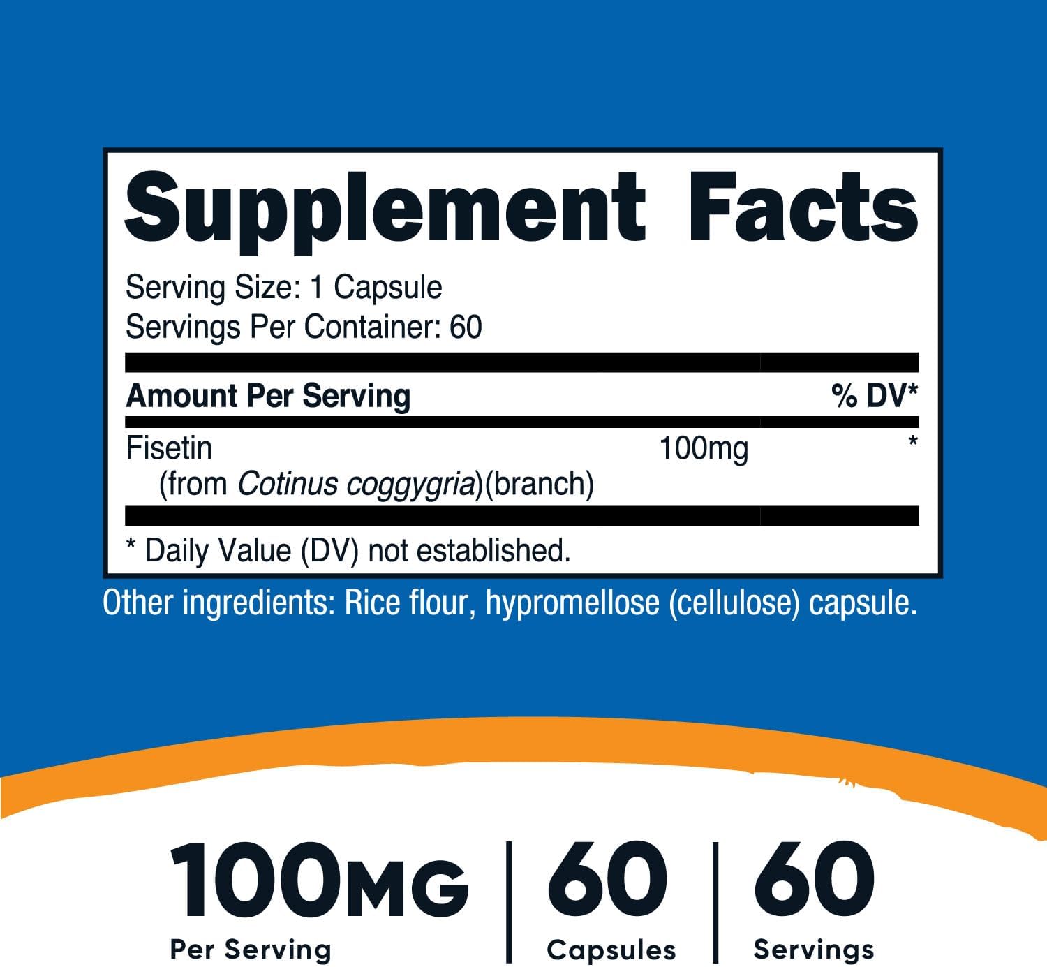 Nutricost Fisetin Capsules 100mg, 60 Capsules - Natural Polyphenol Antioxidant - Non-GMO, Gluten Free, and Vegan Friendly Supplement