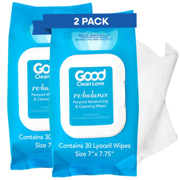 Good Clean Love Rebalance Feminine Wipes, Supports Vaginal Health Naturally & Reduces Odor, Moisturizing & Cleansing Hygiene Product Made With Aloe, Ph-Balanced Feminine Wipes, 60 Biodegradable Wipes