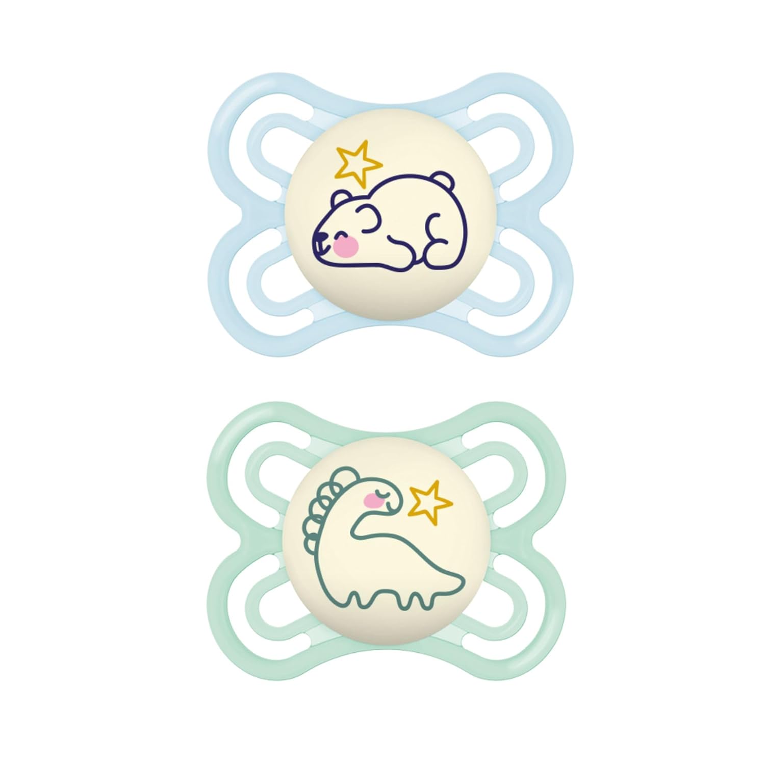 Mam Perfect Night Baby Pacifier, Patented Nipple, Glows In The Dark, 2 Pack, 0-6 Months, Girl, Designs May Vary