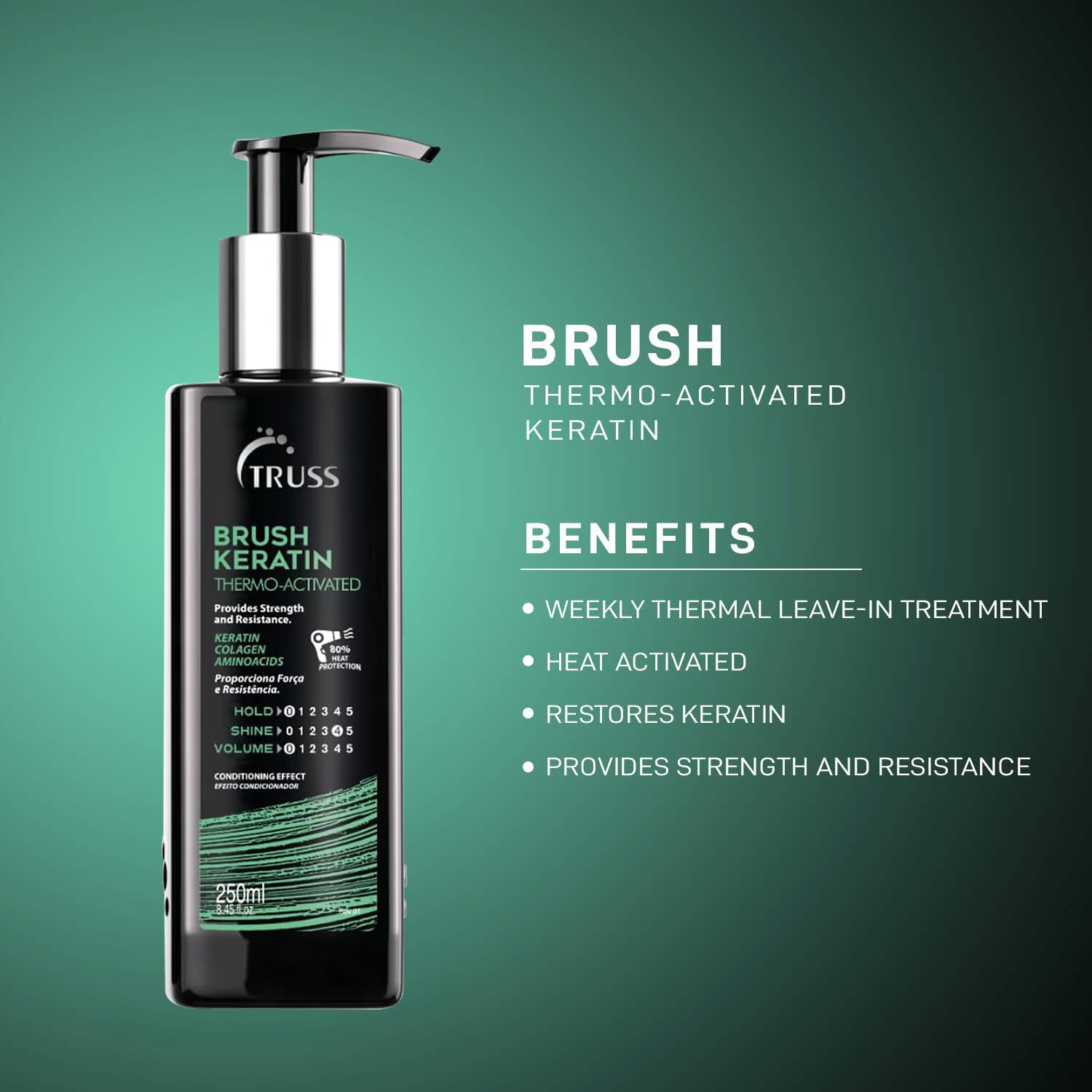 TRUSS Brush - Intensive Leave-in Hair Repair Treatment for Damaged Hair - Heat Activated with Keratin & Collagen Amino Acid Proteins - Thermal Protector That Controls Frizz; Restores Shine & Strength : Beauty & Personal Care