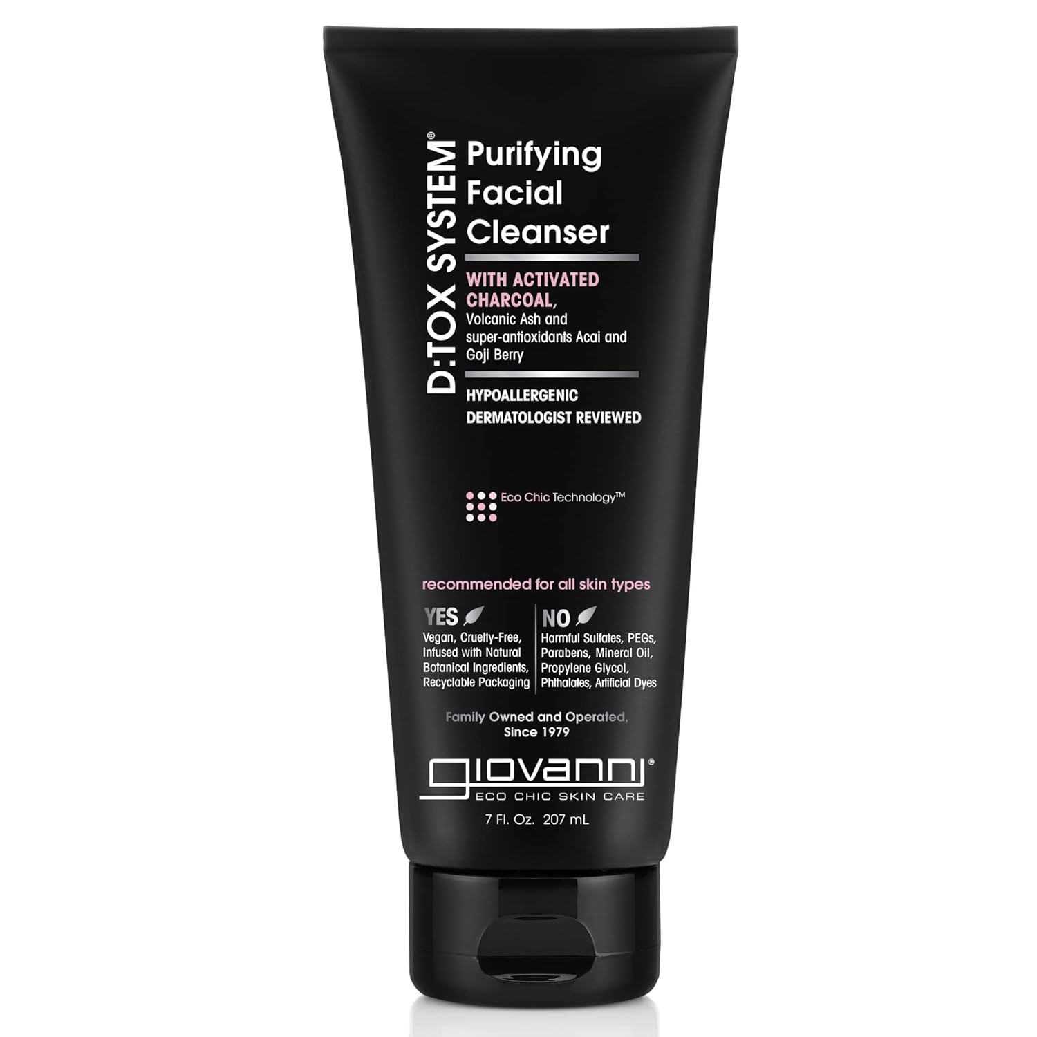 Giovanni D:Tox System Facial Cleanser - Super Antioxidants Acai And Goji Berry, Activated Charcoal, Removes Impurities For A Beautiful Complexion, Hypoallergenic, Dermatologist Tested - 7 Fl Oz