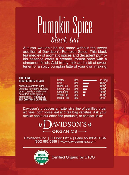 Davidson'S Organics, Pumpkin Spice, 8-Count Tea Bags, Pack Of 12