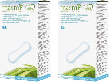 2 x 16 Masmi Anatomical Sanitary Pads for All discharges Strong menstruations Light Incontinence Surgery or After Giving Birth Certified Organic Cotton Core Biodegradable Chlorine Dioxin Free (2)