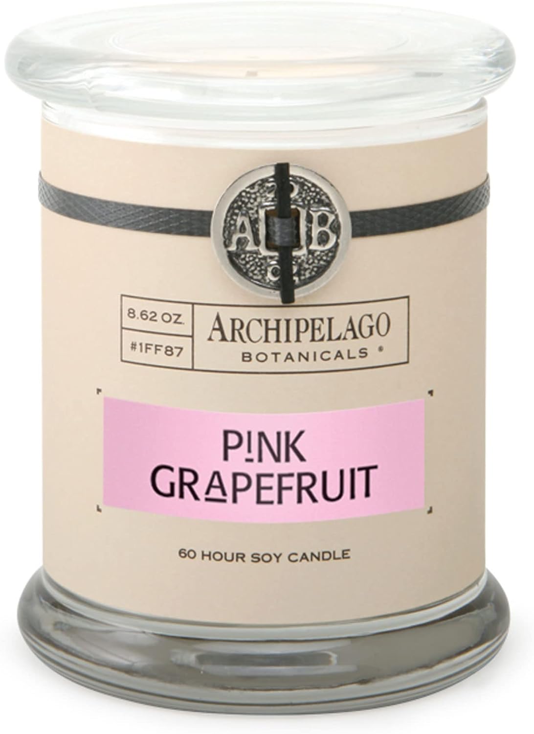 Archipelago Botanicals Soy Candle Hand-Poured Premium Wax, Scented Candle for Home, Burns Approx. 60 Hours, Pink Grapefruit, Glass Candle Jar, 4.5 Inch, 8.6oz