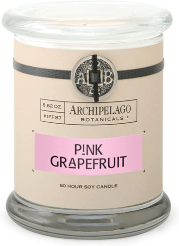 Archipelago Botanicals Soy Candle Hand-Poured Premium Wax, Scented Candle for Home, Burns Approx. 60 Hours, Pink Grapefruit, Glass Candle Jar, 4.5 Inch, 8.6oz