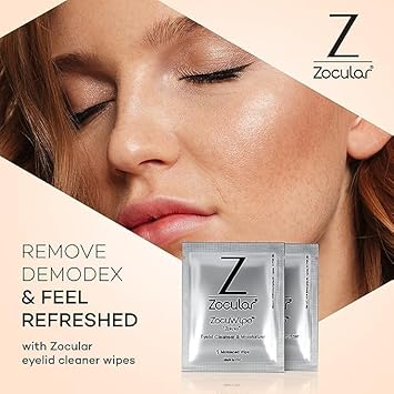 Zocular Zocuwipe Eyelid Wipes Eyelid Cleanser And Moisturizer Pads 30Ct + Zocular Zocuzap Facial Wipes, 15 Count Bundle