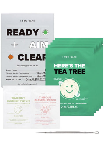 I Dew Care Blemish Skincare Set - Ready Aim Clear | Face Mask & Acne Patch & Pimple Popper Tool, With Tea Tree Oil, Soothing & Hydrating, Treatment, Oily & Sensitive Skin