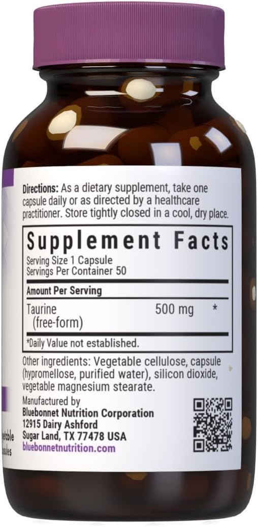 Bluebonnet Taurine 500 Mg Vitamin Capsules, 50 Count : Health & Household